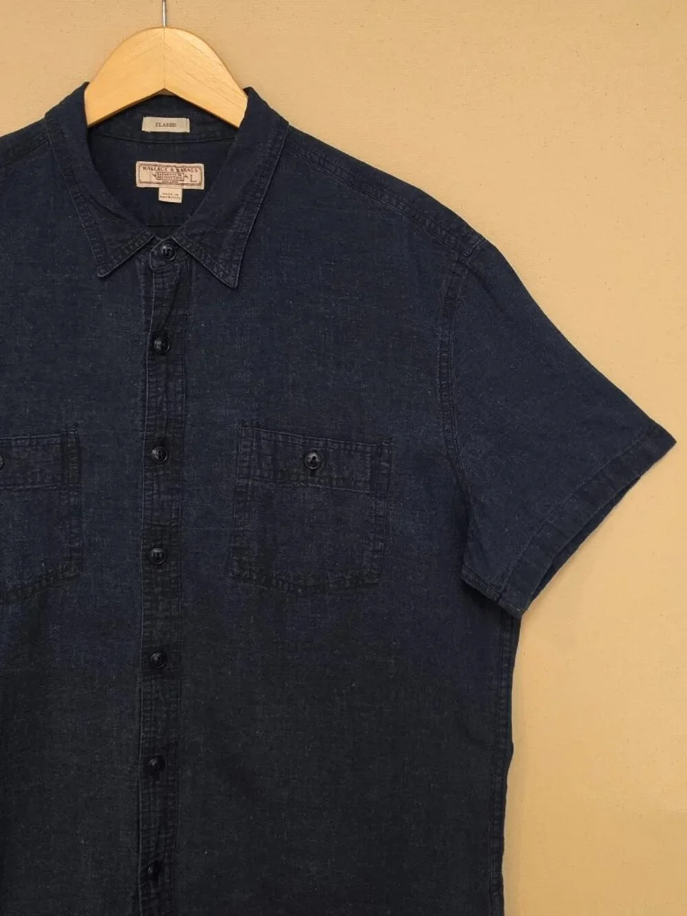 Wallace & Barnes Short Sleeve Linen Blend Classic Fit Button Down L